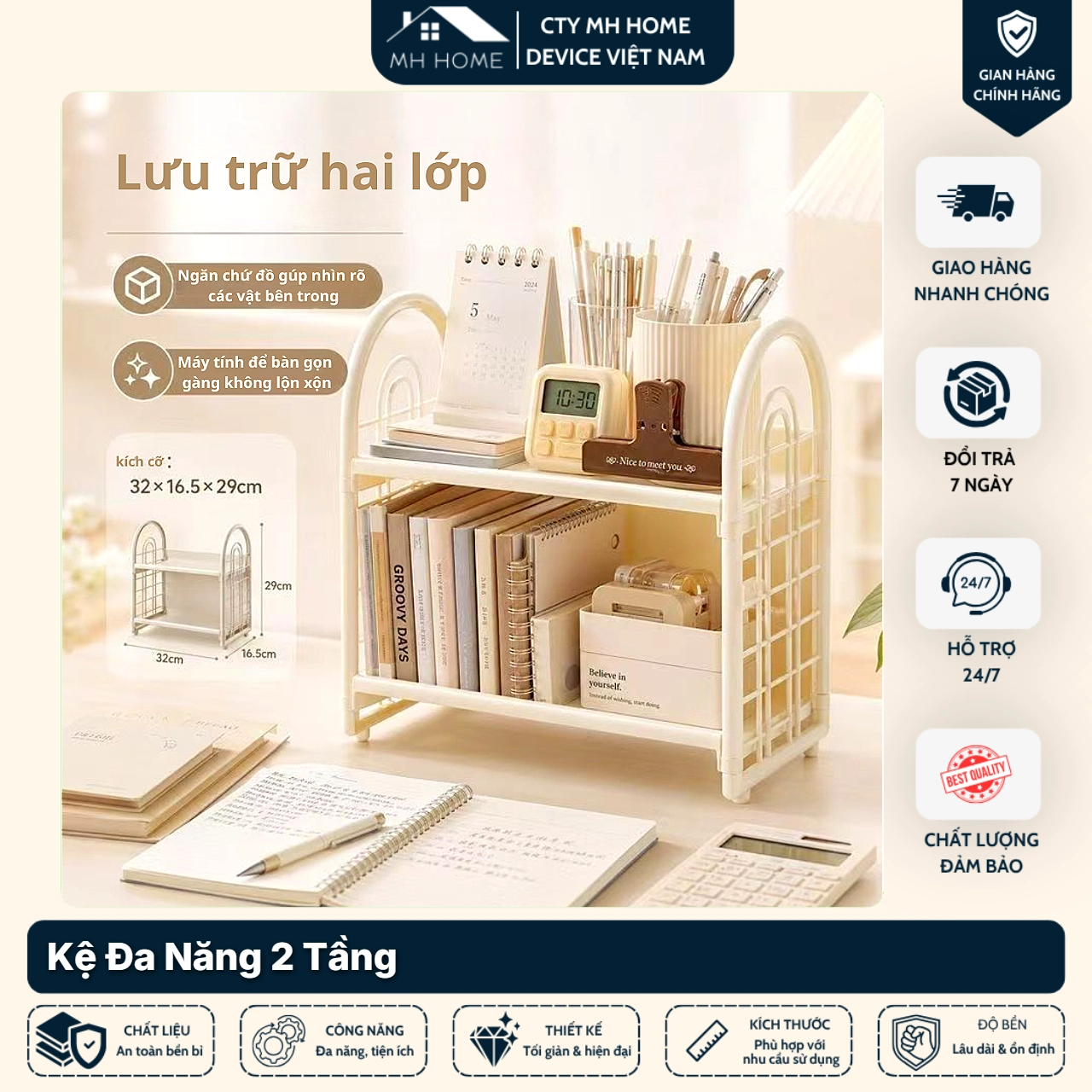 Kệ Đa Năng 2 Tầng Cao Cấp Để Bàn Size Lớn, Kệ Mỹ Phẩm Văn Phòng Tiện Lợi Gọn Gàng Tiết Kiệm Không Gian Hiện Đại